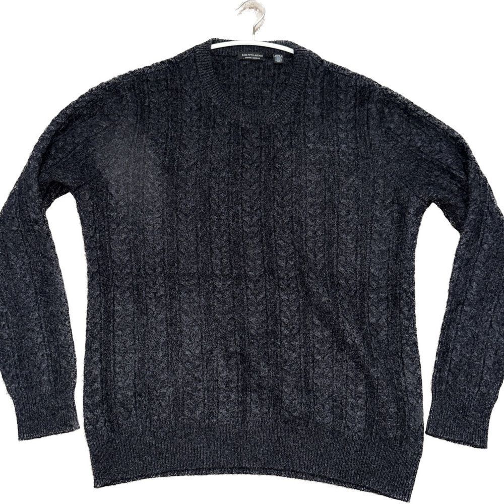 Saks Fifth Avenue Black Cashmere Crewneck Cable